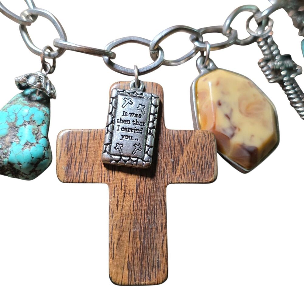 Womens Necklace Silvertone Multiple Cross Charm Faith Encouragement Southwestern - Picture 10 of 10